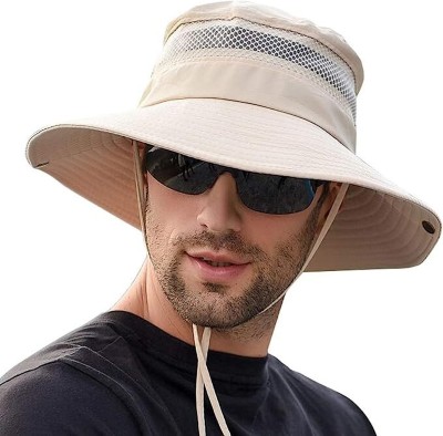 AlexVyan Hat Cap Round Crown Sun Visor Hat for Men UV Protection Wide Brim Summer(Beige, Pack of 1)