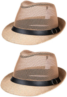 ZACHARIAS Fedora Cowboy Breathable Mesh Net Hat Cap Free Size(Beige, Pack of 2)