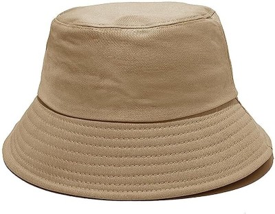 Top Trick Cotton Foldable Bucket Beach Sun Hat(Khaki, Pack of 1)