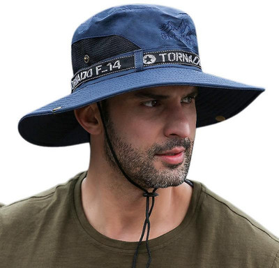 AlexVyan Round Hats Wide Brim Summer Cap UV Protection Breathable Beach Sun Hat Cap..(Blue, Pack of 1)
