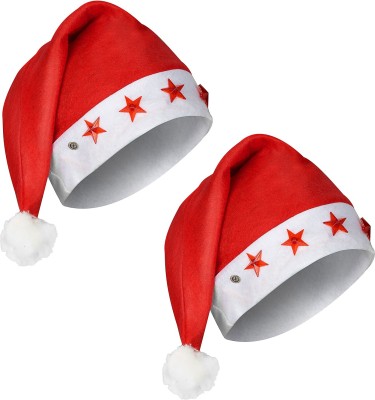Party Propz Christmas Hat / 2Pcs Santa Claus Cap with Light - Christmas Decorations Items(Red, White, Pack of 2)