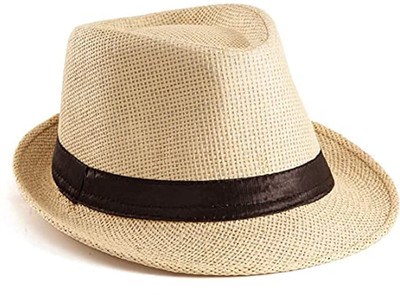 Adorazone Boy's & Girl's Straw Fedora Short Brim Hat (2-5 Years)(Beige, Pack of 1)