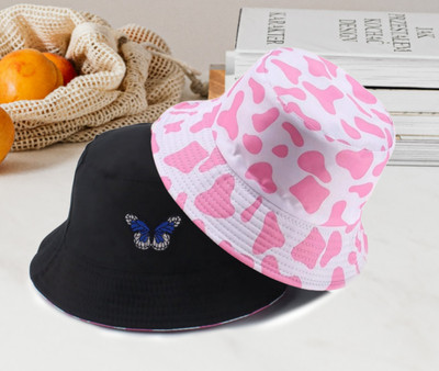 Winity Women hat Reversible Cotton Butterfly Embroidered Bucket hats for Women(Pink, Pack of 1)