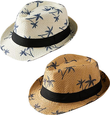 INFISPACE Fedora Hat(White & Brown, Pack of 1)