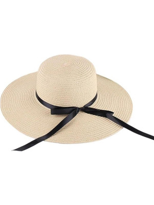 TREXEE Women's Big Brim Sun Hat - Floppy Foldable Straw Hat With Bowknot(Cream, Pack of 1)