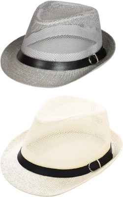 ZACHARIAS Fedora Cowboy Breathable Mesh Net Hat Cap Free Size(Grey, Fawn, Pack of 2)