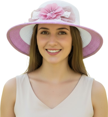 Trubliz Women’s Stylish Flower Sun Hat | Wide Brim UV Protection Beach Cap(Pink, Pack of 1)
