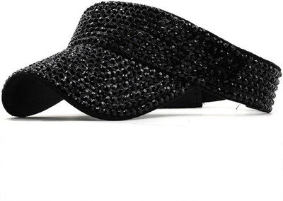 AlexVyan Open Head Sun Visor Stone Ponytail Adjustable Summer Hat Sun Visor Cap.(Black, Pack of 1)