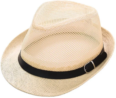 ZACHARIAS Fedora Cowboy Breathable Mesh Net Hat Cap(Fawn, Pack of 1)