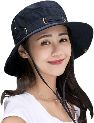 AlexVyan Casual Beach Hat SunVisor Cap for Girls UV Protection Wide Brim Summer Hats(Blue, Pack of 1)