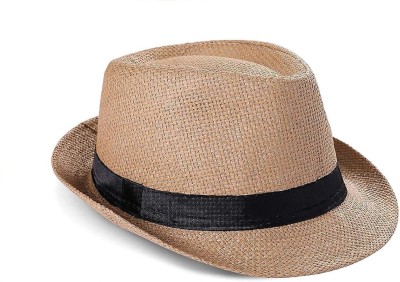 Adorazone Boy's & Girl's Straw Fedora Short Brim Hat (15-18 Years)(Beige, Pack of 1)