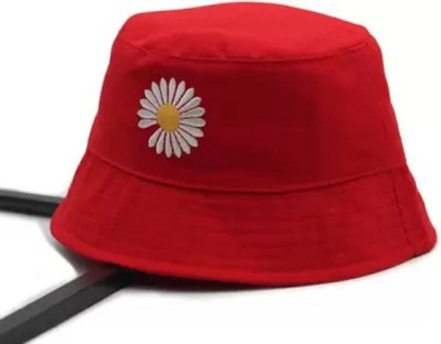 Minar flower Embroidered foldable cotton bucket hat(Red, Pack of 1)