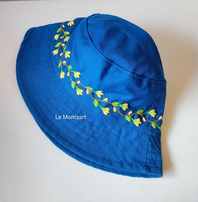 lemomzart Hand-embroidered hat with floral pattern(Light Blue, Pack of 1)