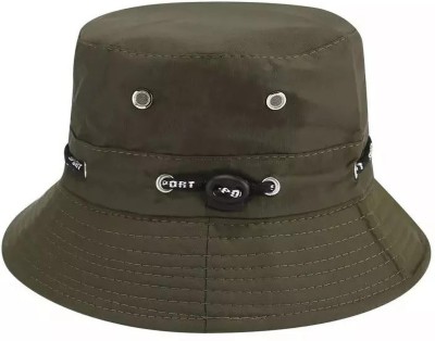 Missby Unisex Adults Cotton Adjustable Beach Bucket Sun Hat(Dark Green, Pack of 1)