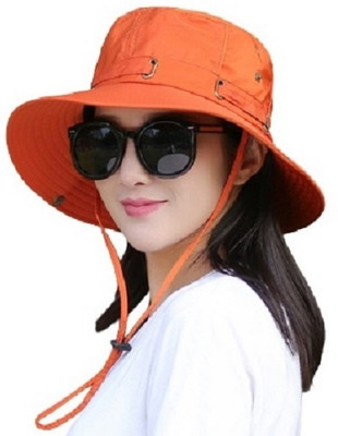AlexVyan Casual Beach Hat Sun Visor Hat for Girl UV Protection Wide Brim Summer Cap(Orange, Pack of 1)