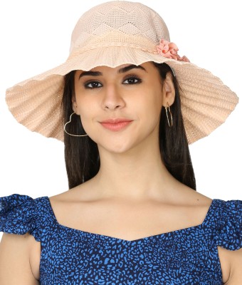 FabSeasons Long Brim Beach and Sun Hat / caps for Women & Girls(Peach, Pack of 1)