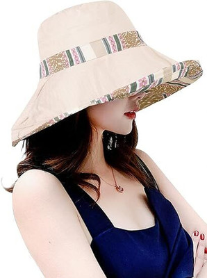 AlexVyan Large Wired Designer Bucket Cap Hats Reversible for Women Summer Cap(Beige, Pack of 1)