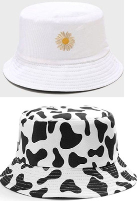 Friendship UNISEX SUN HATS COTTON BEACH BUCKET HAT FOR MEN & WOMEN HAT(White, Multicolor, Pack of 2)