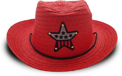 VRITRAZ Beautiful straw hat spring summer children baby boy girl kids unisex printed cartoon cap(Red, Pack of 1)