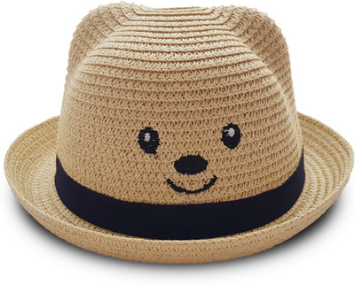 VRITRAZ Beautiful straw hat spring summer children baby boy girl kids unisex printed cartoon cap(Beige, Pack of 1)