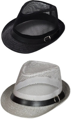 ZACHARIAS Fedora Cowboy Breathable Mesh Net Hat Cap Free Size(Black, Grey, Pack of 2)