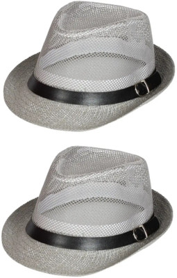 ZACHARIAS Fedora Cowboy Breathable Mesh Net Hat Cap Free Size(Grey, Pack of 2)