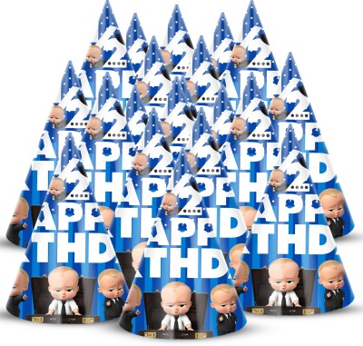 ZYOZI Boss Baby Theme Half Birthday Party Hats, 6 month Birthday Cone Party Hats(Blue, Pack of 20)