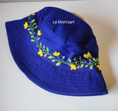 lemomzart Hand-embroidered hat with floral pattern(Blue, Pack of 1)