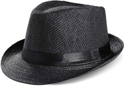 Adorazone Baby Boy's & Girl's Straw Fedora Short Brim Hat (6-24 Months)(Black, Pack of 1)