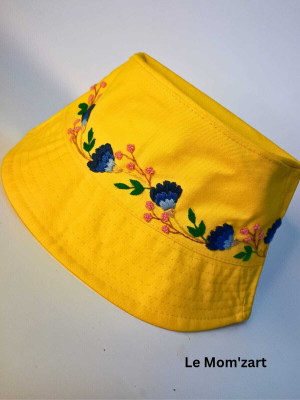 lemomzart Hand-embroidered hat with floral pattern(Yello, Pack of 1)