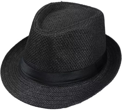 Clothera Summer Straw Fedora Hat(Black, Pack of 1)