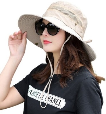 AlexVyan Round Crown Hat Sun Visor Hats for Women UV Protection Wide Brim Summer Cap(Beige, Pack of 1)