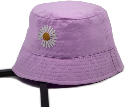 Highever Latest daisy flower Embroidered cotton foldable bucket hat for women hat(Purple, Pack of 1)