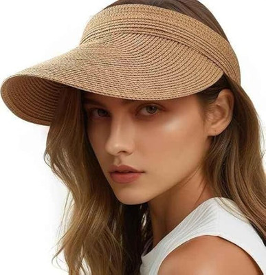 Xeekart Straw Hat Sun Cap for Women,Wide Brim Beach Hat for Women UV Protection Cap(Cream, Pack of 1)