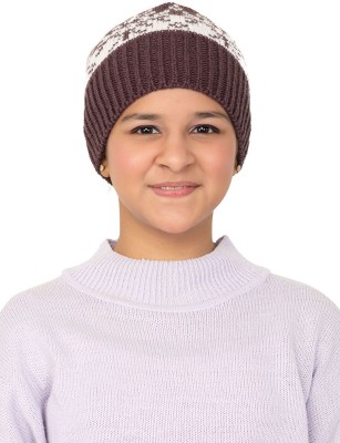 513 Girls Acrylic Knitted Brown Pompom Cap(Brown, Pack of 1)
