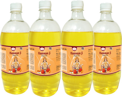 WQT Hanuman Ji Pooja Oil 1000 ML Pack of 4 For Diya poojan,Havan Kund, Akhand Jyot(4000 ml)