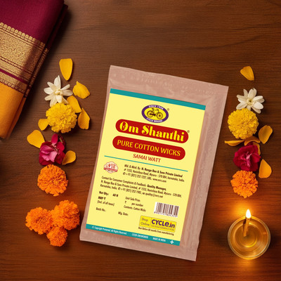 Cycle Pure Om Shanthi Cotton Wicks Samai Watt Long Bathi, 60N