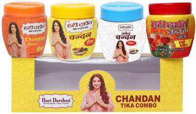 Hari Darshan Chandan Tika Combo - Kumkum, Kesar, Roli, White tilak (Pack of 4)