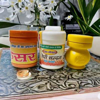 anilStore Pack of 3 Kesari & White Chandan Tilak with Yellow Liquid Chandan Tika Free