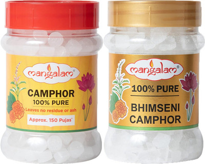 Manglam MANGALAM Camphor Tablet 100g + Bhimseni Camphor 100g Jar - Pack of 2