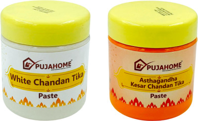 pujahome Premium Asthagandha Kesar and White Chandan Tika Paste 100 Gram Box - Pack of 2(100 g)
