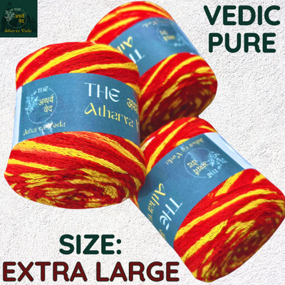 The Atharva-veda 3 Very Big Cotton MOLI Dhaga, Sacred Thread Rakshasutra, Mauli, KALAVA FULL SIZE Thread(60 m Pack of3)