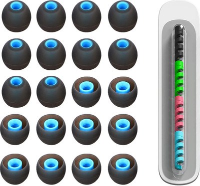 BUMTECH Silicone Rubber Earbuds Tips, Eartips, Earpads ( 20 Pcs ) ,Free Cable Protector In The Ear Headphone Cushion(Pack of 1, Sky Blue & Black)