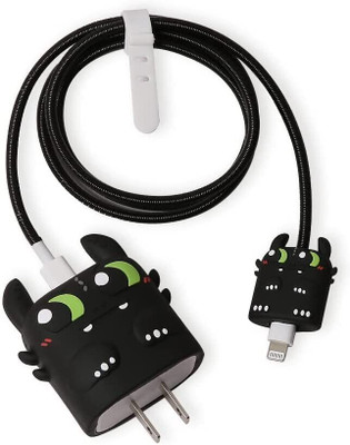 SONVI Silicone Press Stud Headphone Case For Compatible with Apple 20W Adapter(Charger Cover For 18W/20W | Cartoon Character 3D Design Black Dragon)