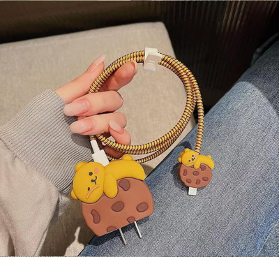 Setster Silicone Press Stud Headphone Case For Charger case 18w and 20w iPhone 11 12 13 14 15 16 Pro Max(iPhone Charger Cover For 18W/20W | Cartoon Character Design Biscuit)