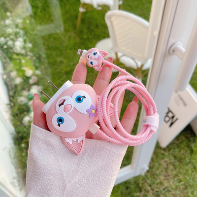 Midos Silicone Press Stud Headphone Case For iPhone Charger 18w / 20w Case(Pink Cat)