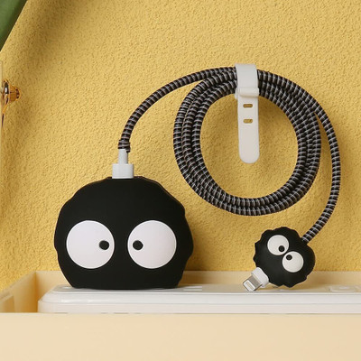 AIFEI Leather Press Stud Headphone Case For VIVO CHARGER COVER(iPhone Charger Cover For 18W/20W | Cartoon Character Design Black Funny)
