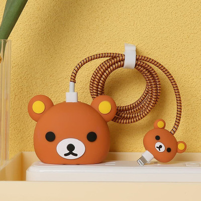 Micvir Silicone Press Stud Headphone Case For Compatible with Apple 20W Adapter(Brown)