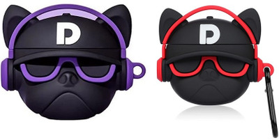KHR Silicone Press and Release Headphone Pouch For Apple Airpods Pro 1st Generation(Airpods Pro 2019 Release 3D Cartoon Shape (Red, Purple Dog)