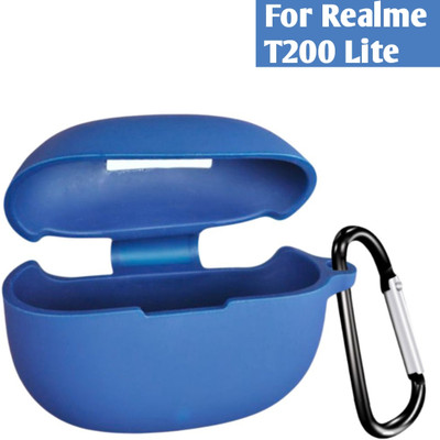 Evaton Silicone Press Stud Earbuds Case For realme Buds T200 Lite, Silicone Cover With GUM Sticker(Blue)